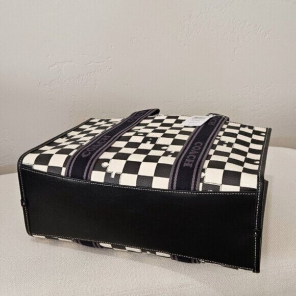 Coach Silver/Black/Chalk Smith Tote With Checkerboard Print - Picture 4 of 7